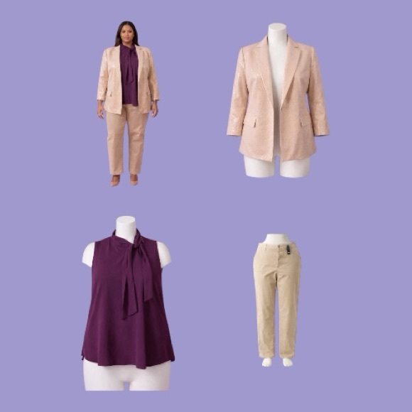 Tan Blazer and his Pants with Purple Blouse 3pcs - Picture 7 of 8